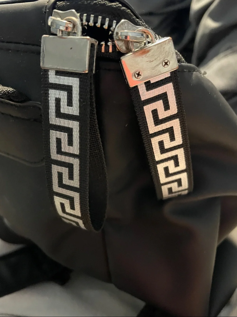 Versace parfums Black Nylon Backpack with Greek Key Zipper Pull - Picture 4 of 5